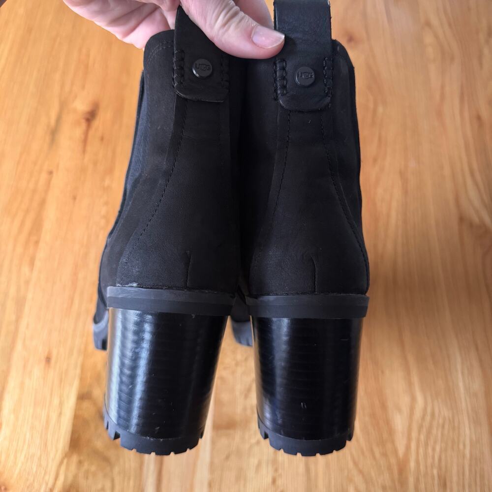 UGG Hazel Nubuck Leather Heeled Chelsea Boot Black Size 8 - Picture 6 of 12